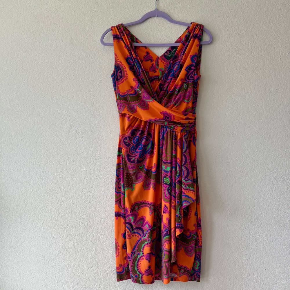 Lauren Ralph Lauren Vintage Paisley Patterned Faux Wrap Sleeveless Midi Dress - Picture 2 of 14